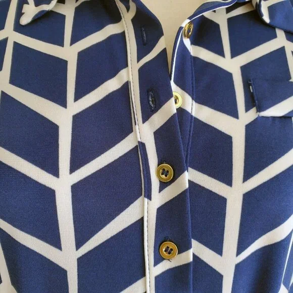 Donna Morgan Career Dress Blue & White Abstract Print with Self Tie Size 4 - Picture 5 of 16